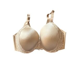NWOT Soma Vanishing Back Full Coverage Lace Trim Bra Tan 34DD Underwire Contour